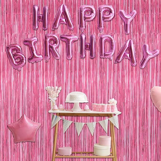 4 Pack Birthday Decorations, 3.28 FT x 7.05 FT Pink Backdrop, Metallic Happy - Image 7
