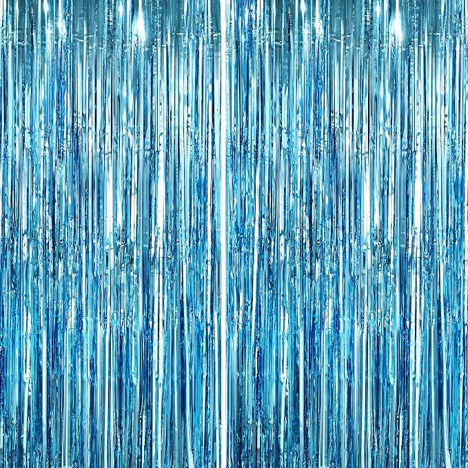 GCB 2Pack Blue Metallic Tinsel Foil Fringe Curtains, Tinsel Curtain Backdrop - Image 7