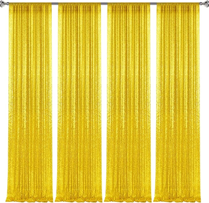 2×8FT-4PCS Bright Yellow Sequin Backdrop Curtains Panels, Photography Backdrop - Image 8