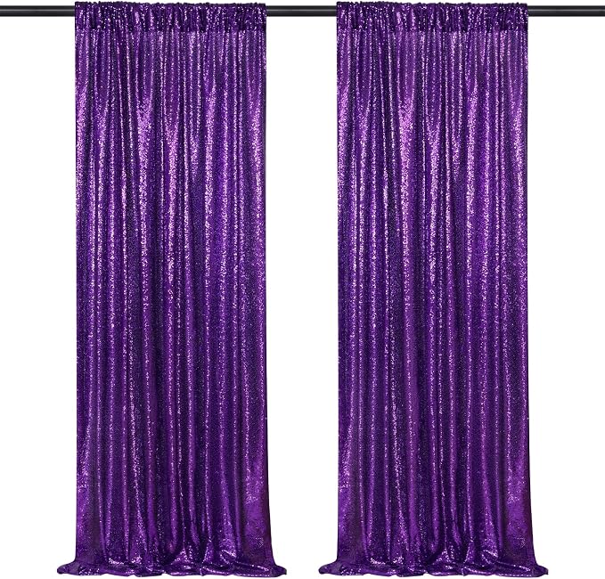 Purple Halloween Backdrop Purple Glitter Sequin Backdrop 2 Pieces 3x8FT | - Image 6