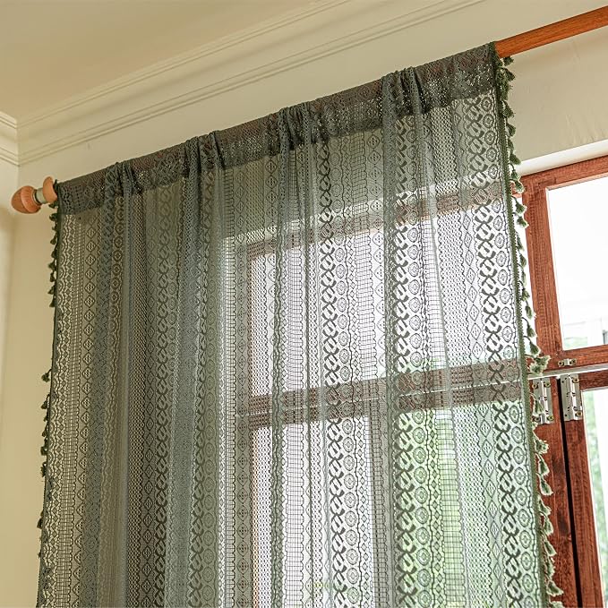Sutuo Home Boho Curtains 120 inches Long, Crochet Lace Sheer Bohemian Hollow - Image 9