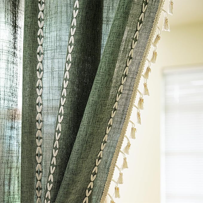 Sutuo Home Boho Door Curtains for Doorway Patio, Bohemian Linen Tassles Light - Image 9