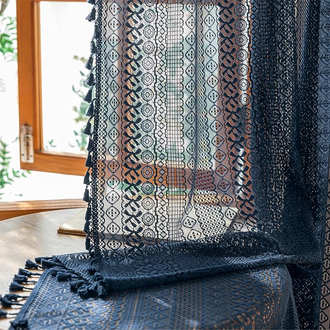 Sutuo Home Navy Blue Boho Lace Curtains - Image 7