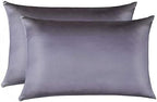 100% Mulberry Silk Pillowcases Set of 2 for Hair and Skin and Super Soft and Breathable Standard Size Nature Silk Pillowcases (Standard, Gray)