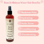 LE SHEA Hibiscus & Rose Water Spray w Aloe, Essential Oil, Refresh Condition Braid Dreadlock Loc Rosewater Facial Skin Body Face Mist 8.7 oz