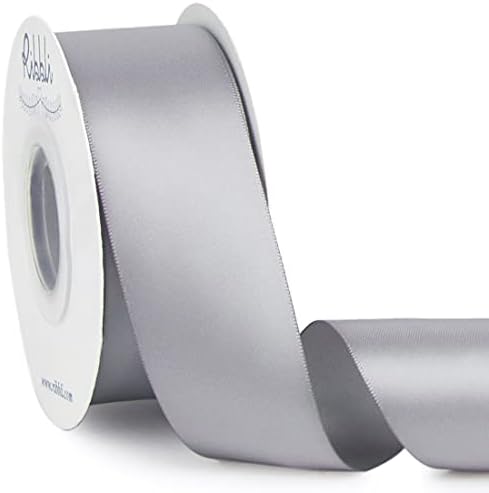 Ribbli Silver Double Faced Satin Ribbon, 1-1/2” x Continuous 25 Yards, Use by Ribbli