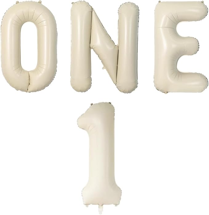 4 Pcs One Balloon Set Beige 40 Inch ONE Letter Balloon and 1 Number Balloon Big by Mantain