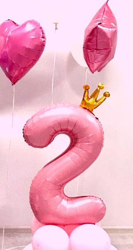 Pink Crown Number 2 Balloon 40 inch, Big Pink 2nd Birthday Party Decorations | - Image 7