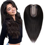 SEGO Human Hair Topper for Women, No Bangs Hair Topper with Anti-Slip Clips (12 Inch#1B Natural black)