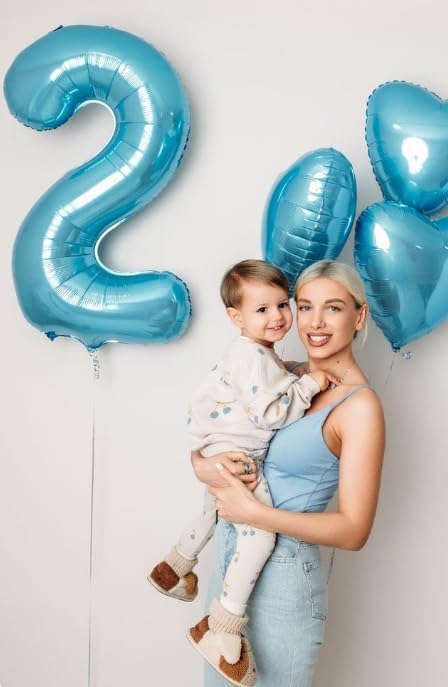 40 Inch Big Pearl Blue Number 2 Balloon Birthday Decoration, Number 2 Helium - Image 4