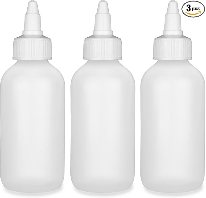 BRIGHTFROM Twist Top Applicator Bottles, Squeeze 4 OZ Empty Plastic Bottles, Refillable, Open/Close Nozzle - Leak Proof, Multi Purpose - 3 PACK