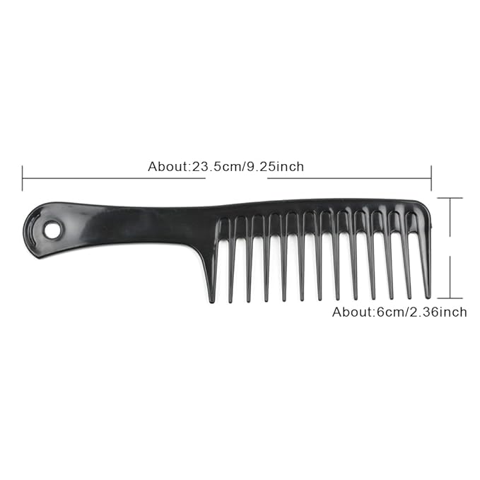 4 Pcs Wide Tooth Combs for Disentangling and Styling Long, Curly Hair (Black)