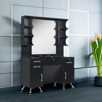 BarberPub Backwash Shampoo Bowl Cabinet, Wall Mount Station with Mirror, Storage Cabinet with Drawers & Shelf Salon Equipment 3141 (Black)