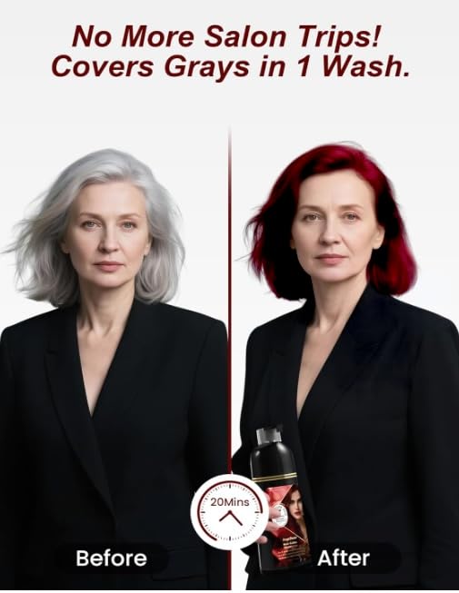Wine Red Hair Dye Shampoo 3 in 1, Natural Hair Dye to Cover Gray Hair, 400 ML