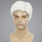 Kaneles Mens White Wigs Short Soft Layered Natural Synthetic Hair for Male Daily Full Wig(White)