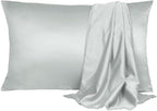uxcell 2 Pack Silk Satin Pillowcase for Hair and Skin, Cool, Silky, Soft Breathable Pillow Cases Travel Size 14x20 Inch Sateen Pillowcase Light Gray with Envelope Closure