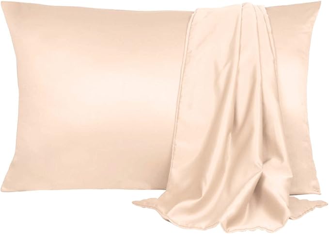 uxcell 2 Pack Silk Satin Pillowcase for Hair and Skin, Cool, Silky, Soft Breathable Pillow Cases Travel Size 14x20 Inch Sateen Pillowcase Light Tan with Envelope Closure