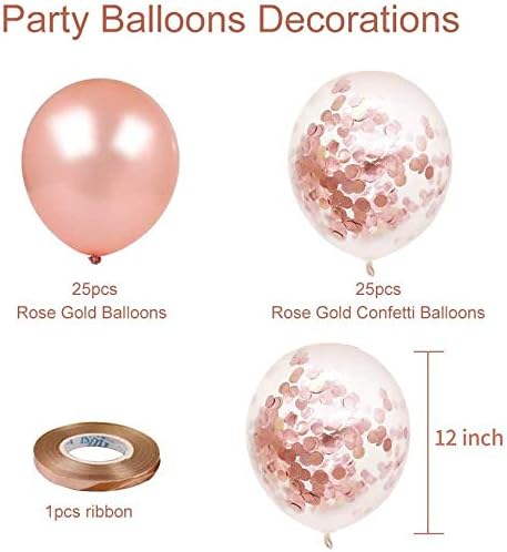 Rose Gold Confetti Latex Balloons, 50 pack 12 inch Birthday Balloons - Image 2