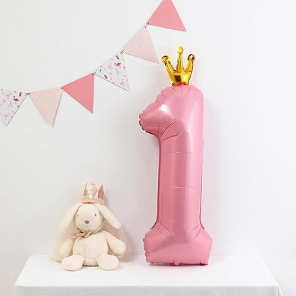 40 Inch Crown Pink Number 1 Balloon, Big Conjoined Light Pink Foil Mylar Helium - Image 4