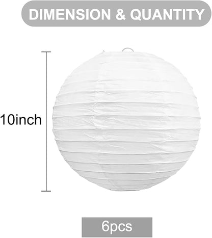 BEISHIDA 10 Inch White Paper Lanterns 6 Packs Hanging Round Chinese Lantern | - Image 2