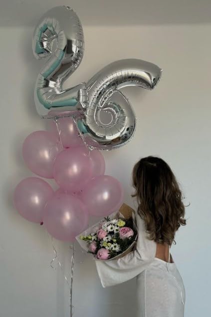 40 Inch Silver Mylar Foil Number 26 Birthday Balloon, Digital Balloons - Image 5