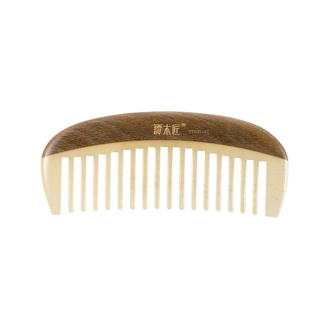 TAN MUJIANG Wooden Sheep or Cow Horn Comb Smooth Luxury Set, Anti-Static YTB 5-11 with Case