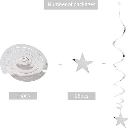 BEISHIDA Silver Star Hanging Swirl Decorations, Hanging Silver Party Supplies - Image 2