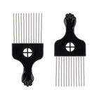 Black Metal Afro Pick Combs for Curly Hair - Detangle & Style Comb for Women and Men, Durable Plastic & Metal, Fist Design for Hair Styling, Perfect for Wigs (2 Pack Hair Comb, Count, 2)