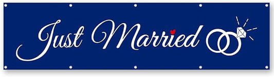 Just Married Flag Banner Outdoor Indoor Decoration Flag Double Stitched by Cayyon