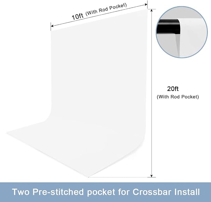 10X20ft White Photo Backdrops for Photography, LCUIRC Two Rod Pocket Backdrops - Image 2