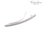 French Amie Long and Thin Black White Large 4” Handmade Celluloid Automatic Hair Clip Barrette for Women and Girls (Stripe)
