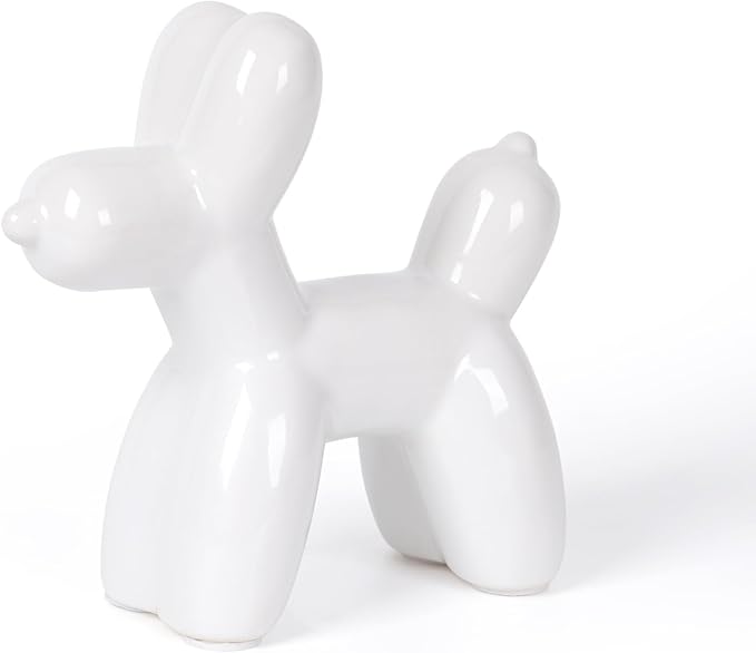 Notakia Large White Cute Ceramics Balloon Dog Statue Crafts Living Room Desktop by Notakia