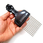 (2 Pack) 6.75" Black Fist Metal Afro Pick Lift Hair Comb Detangle Wig Braid Hair Man Styling Comb