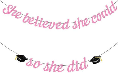 Hoogict She Believed She Could So She Did Pink Graduation Banner Decorations by Hooqict
