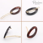 Parcelona French Eggie Oval Shell Black Mini Celluloid Acetate Side Slide Barrette Snap on Hair Clips - 4 Pieces