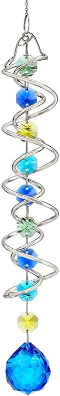 20.5in Sea Blue Crystal Gazing Ball Spiral Wind Spinner Suncatcher | Sea Blue by HDHYALINEDORA
