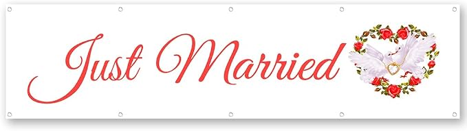 Just Married Flag Banner Outdoor Indoor Decoration Flag Double Stitched by Cayyon