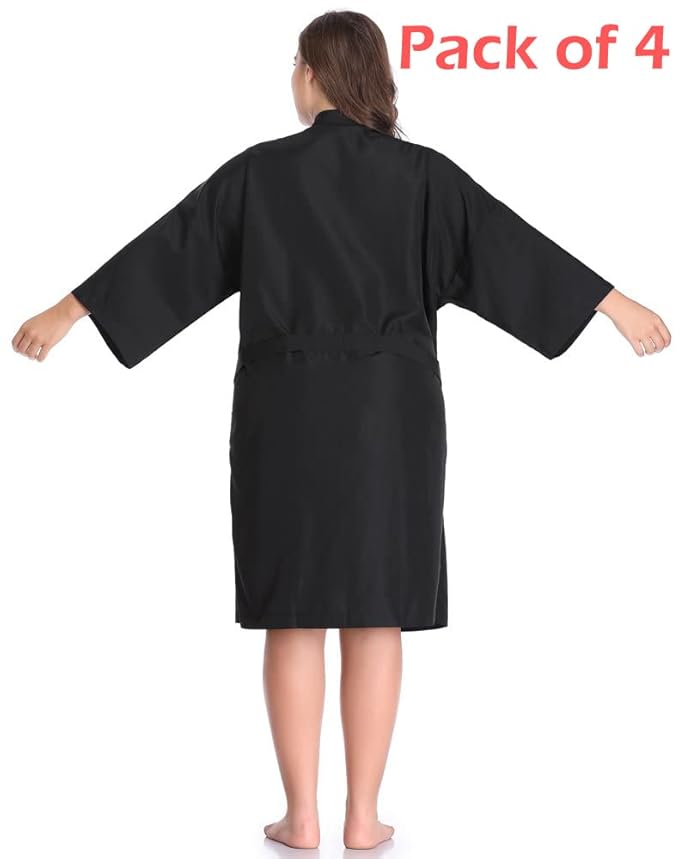 Salon Robes Smock for Clients, Pack of 4, Hair Salon Client Gown Cape, Black