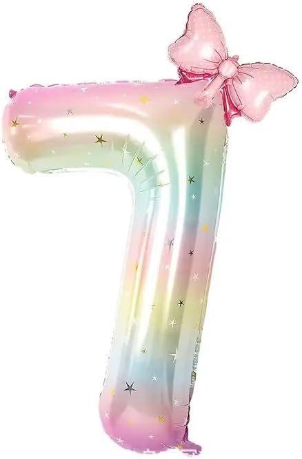 Number 7 40 Inch Rainbow Star Gradient Giant Number Balloon & Mini Bow Balloon by Unknown