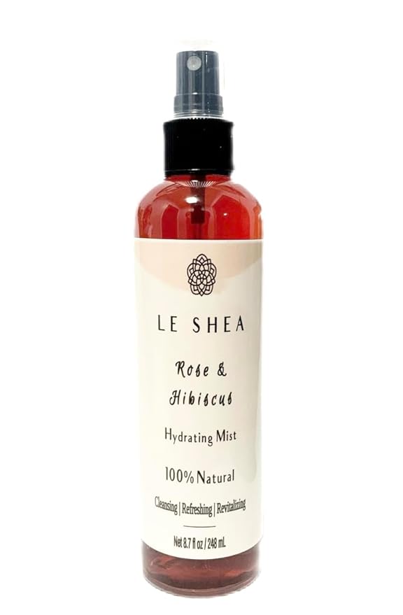 LE SHEA Hibiscus & Rose Water Spray w Aloe, Essential Oil, Refresh Condition Braid Dreadlock Loc Rosewater Facial Skin Body Face Mist 8.7 oz