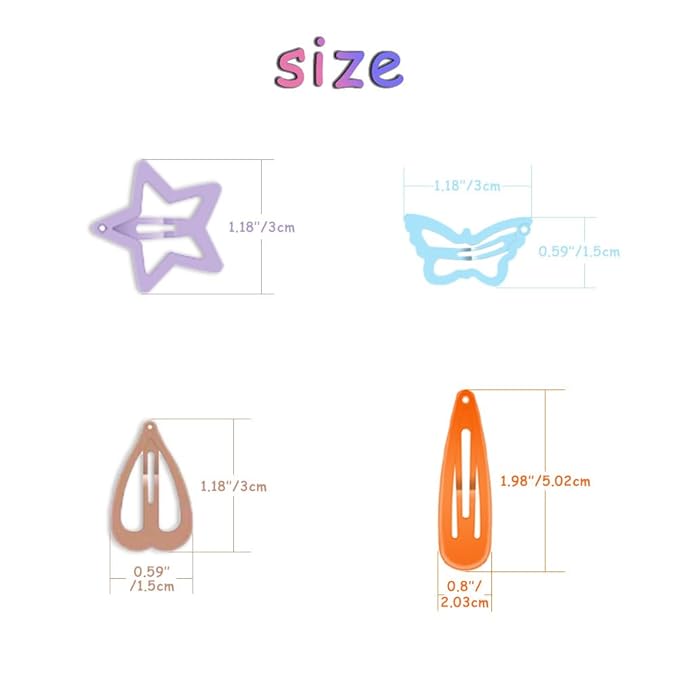 120Pcs Hair Clips for Girls,Non Slip Metal Snap Hair Clips for Kids Star & Butterfly hair accessories (4 Styles and 15 Assorted Colors)