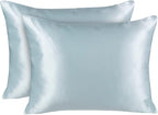 BLISSFORD Satin Pillowcase with Zipper, for Hair and Skin Care, Feels Soft and Cool Like a Silk Pillowcase, Satin Pillow Cases 2 Pack, Slik Pillow Cover, Baby Blue - Queen Size, Set of 2