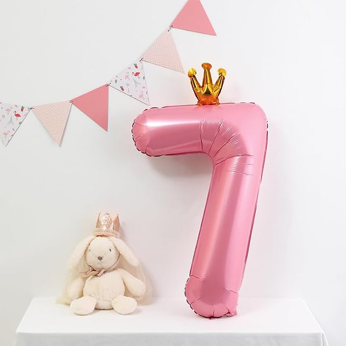 40 Inch Crown Pink Number 7 Balloon, Big Conjoined Light Pink Mylar Helium 7 - Image 5