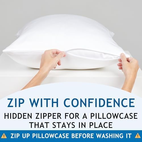 Pillow Cases - 100% Viscose Derived from Bamboo - Cooling Pillowcase - King Size, Cream, Set of 2 Zippered - for Hot Sleepers - Soft Pillow Covers - by Vegan Silk