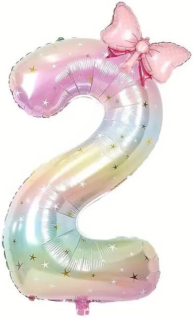 Number 2 40 Inch Rainbow Star Gradient Giant Number Balloon & Mini Bow Balloon by Unknown