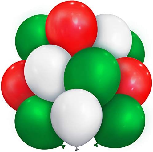 TecUnite 100 Pcs Red Green White Latex Balloons 13 Inch Colorful Round Balloons by TecUnite