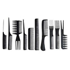 10PCS Black Hair Combs Set for Hairdressing, Cutting & Styling - For Women, Men & Kids