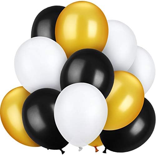 TecUnite 100 Pcs Black Gold White Latex Balloons 13 Inch Colorful Round Balloons - Image 7