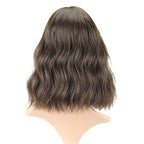 FAELBATY Short Brown Wigs With Bangs Shoulder Length Wig For Women Curly Wavy Synthetic Cosplay Wig for Girl Costume Wigs (12" Natural Black Dark Brown Mix Color)