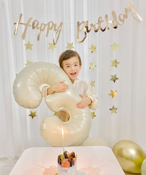 Cream White Number 3 Balloon 40 inch, Birthday Party Balloons Decorations | - Image 6